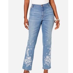 Denim 24/7 Plus Size  Embroiderd Straight Leg Jeans SZ 20W